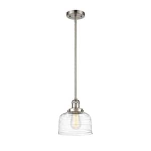 Bell 1-Light Brushed Satin Nickel Bowl Pendant Light with Clear Deco Swirl Glass Shade