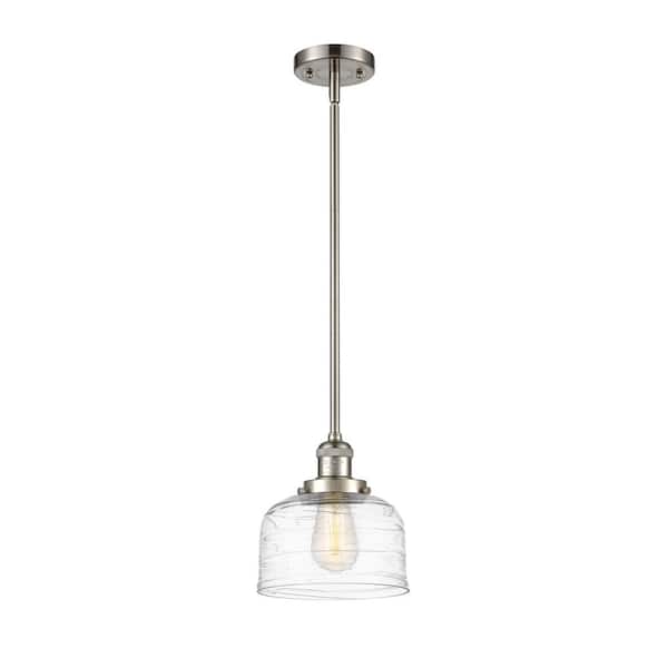 Innovations Bell 1-Light Brushed Satin Nickel Bowl Pendant Light with Clear Deco Swirl Glass Shade