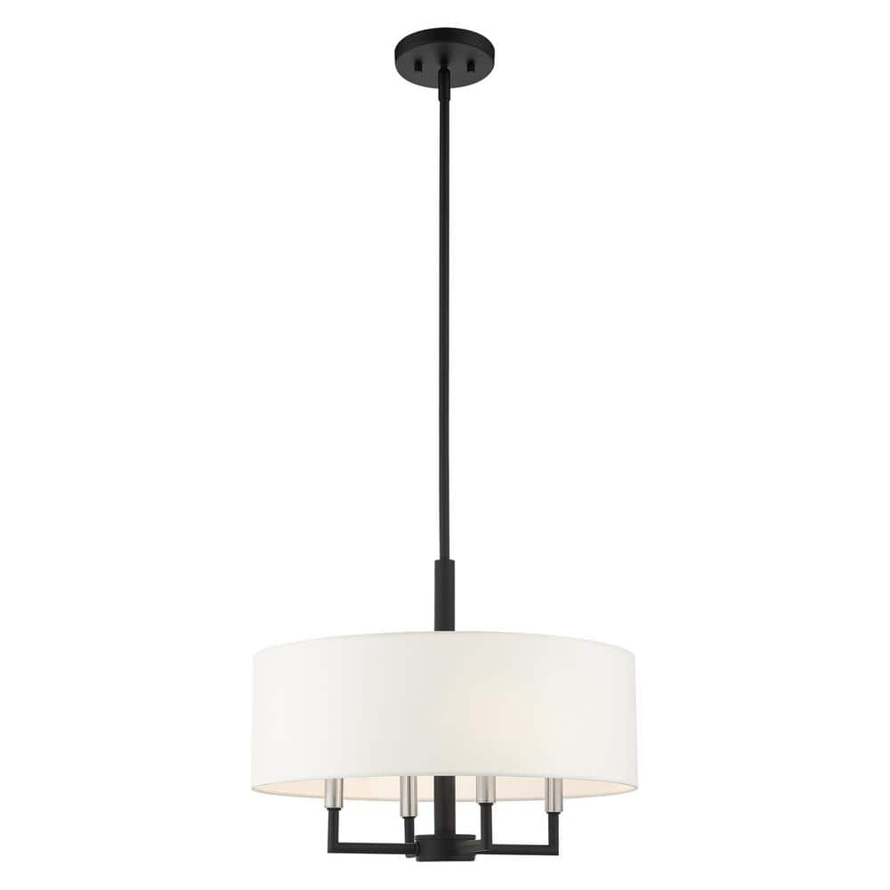 Mini Meridian Black Steel 4-Light Drum Pendant Chandelier