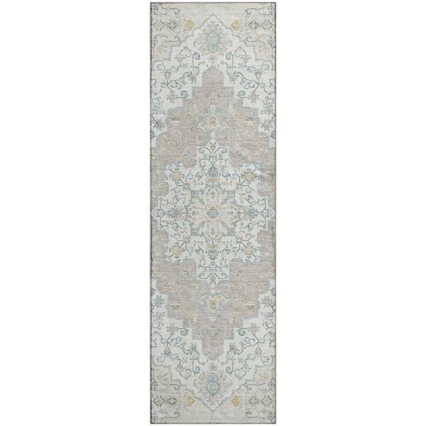 Mayfield Premium Machine Washable Abstract AMF2486 Ivory 2 ft. x 7 ft. Runner Rug