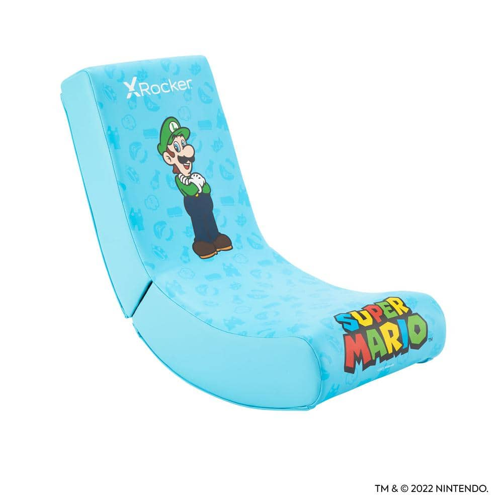 Super Mario Pose Luigi Faux Leather Ergonomic Floor Rocking Folding Chair in Blue -  X Rocker, 5000601