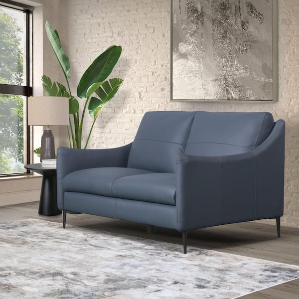 Blue Modern Sleek Leather Seat Loveseat