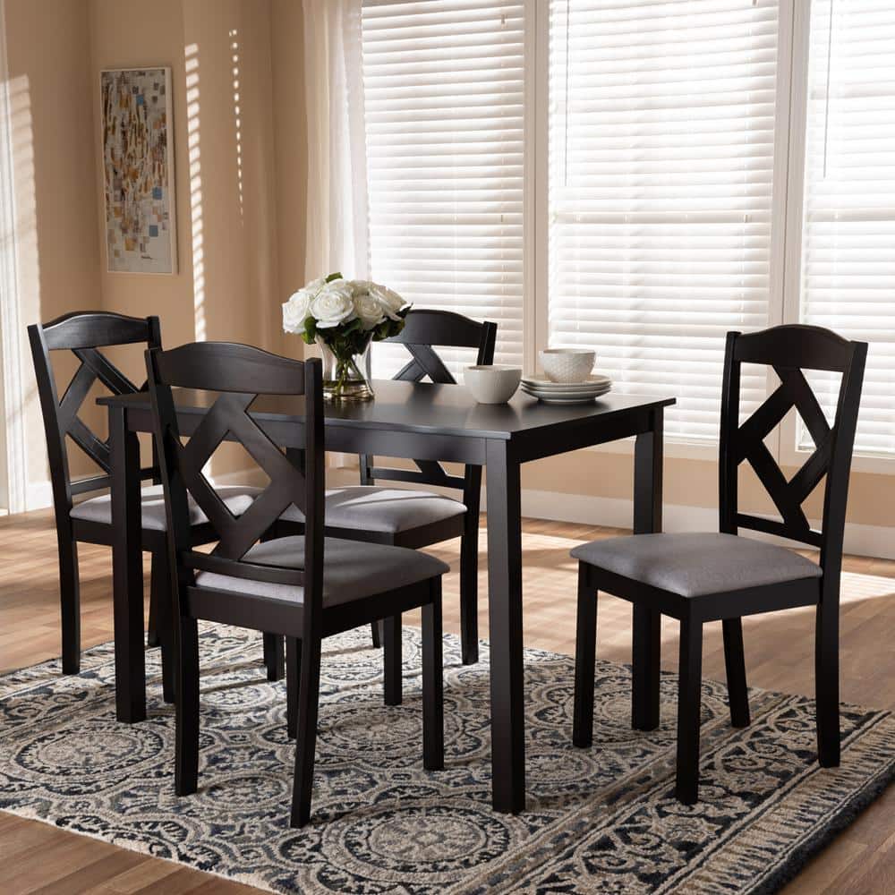 Espresso Brown and Gray 5-Piece Rubberwood Dining Set