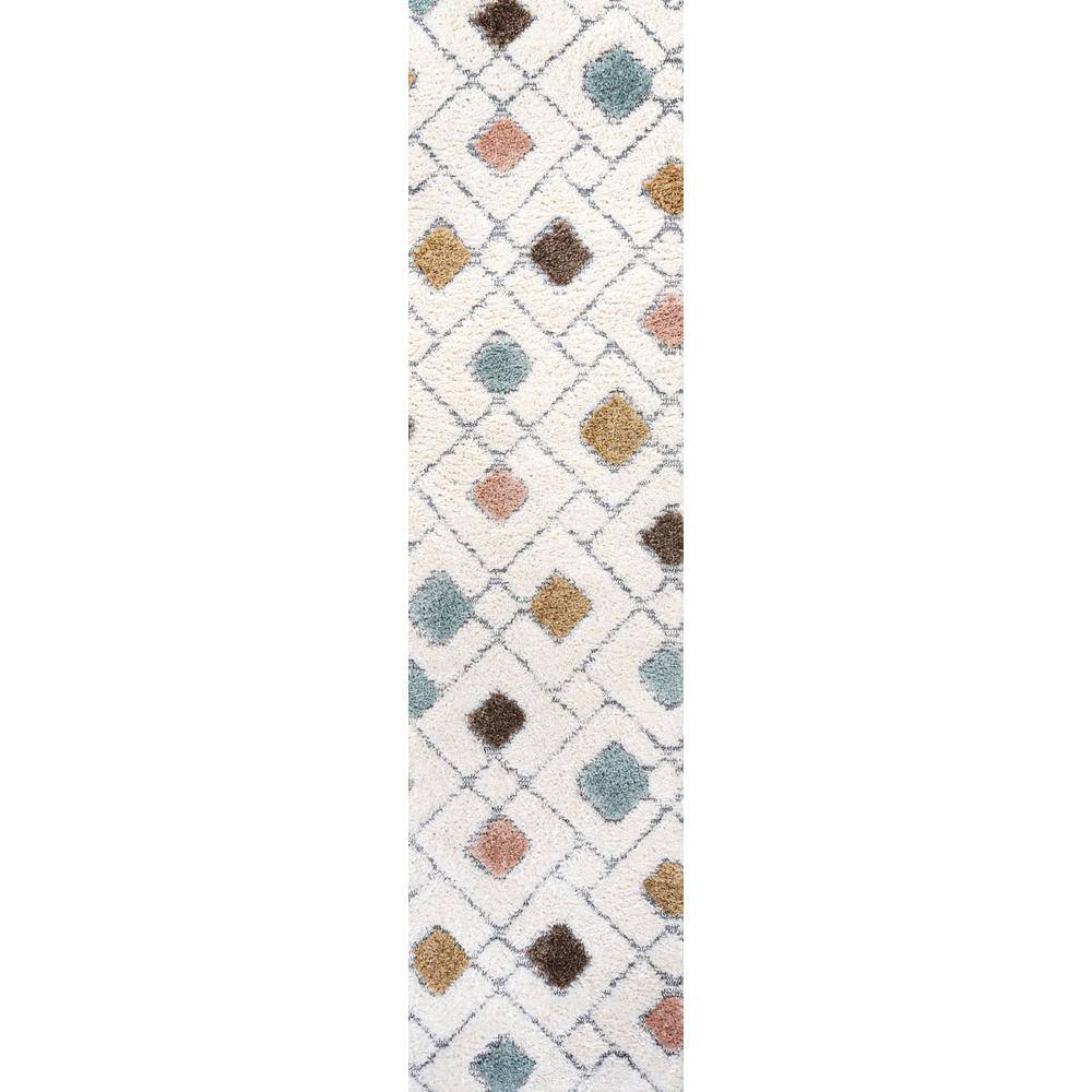 Astrid Multi/Cream Synthetic Trellis Runner Rug, 2 ft. x 8 ft.