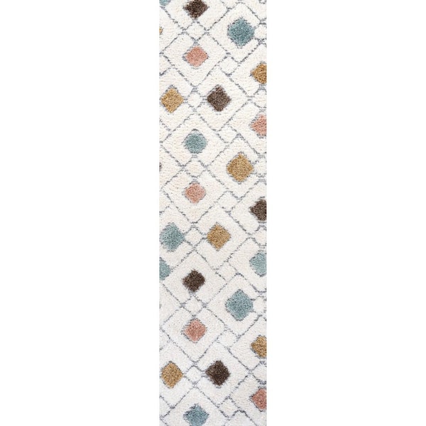 Astrid Retro Trellis High-Low Multi/Cream 2 ft. x 8 ft. Runner Rug