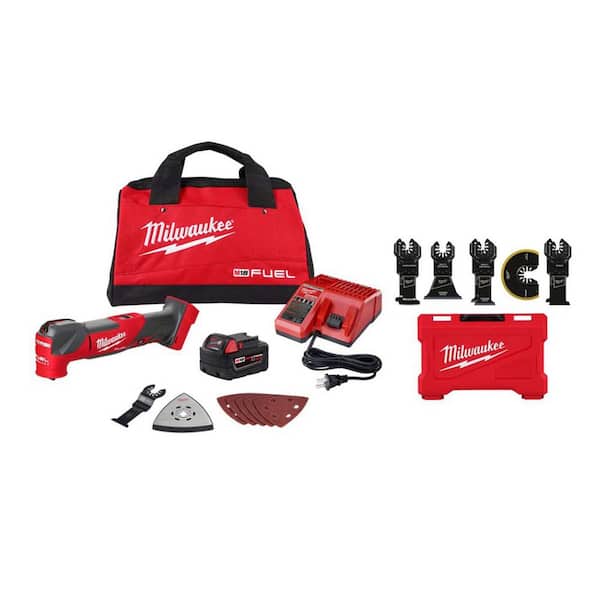 M18 FUEL 18V Brushless Oscillating Multi-Tool Kit w/ 5. 0Ah Battery, Charger, Bag with 8-Pc OMT Blade Kit