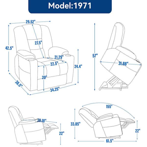 Gray Large Power Lift Recliner Chair with Massage and Heat, Heavy Duty Motion Mechanism with USB and Type C Ports