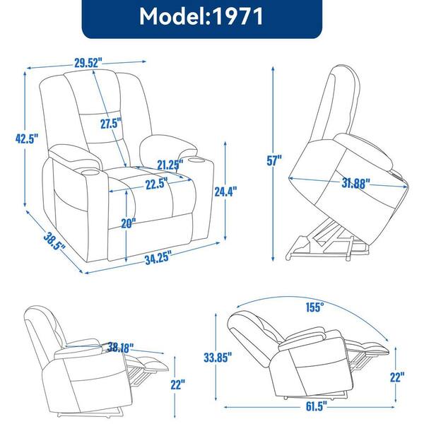 Gray Large Power Lift Recliner Chair with Massage and Heat, Heavy Duty Motion Mechanism with USB and Type C Ports