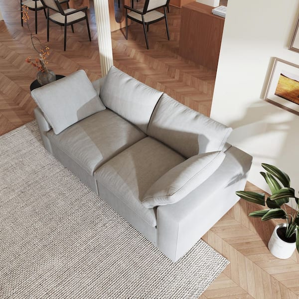 Deep Lovesofa 79 in. Square Arm Linen 2-Piece Down Filled Cloud Modular Sectional Sofa Couch with Covers in Gray