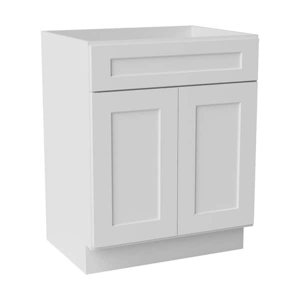 27 in. W x 21 in. D x 34.5 in. H Ready to Assemble Solid Wood Shaker Sink Base Bath Cabinet in White