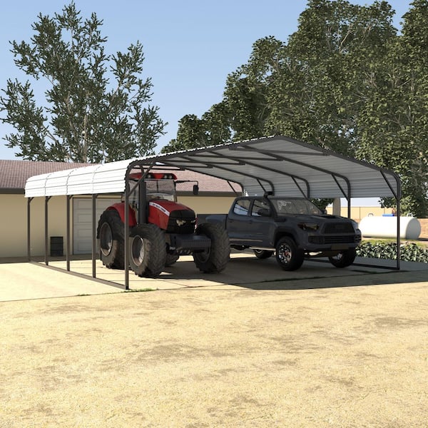 VEIKOUS 20 ft. W x 20 ft. D Carport Steel Car Canopy and Shelter, White