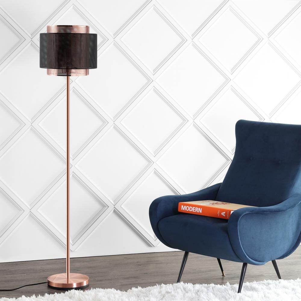 Tribeca Dual-Finish 60.5" Copper & Black Mesh LED Floor Lamp