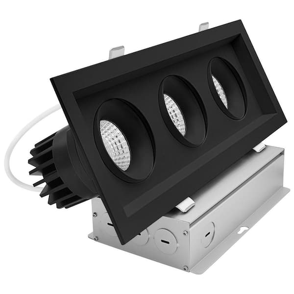 3-Head Integrated LED Rectangular Black Regressed Gimbal Recessed Light, 360°+15° Swivel, 5CCT, 45W, 3000LM, Dimmable