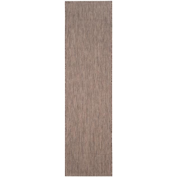 SAFAVIEH Courtyard Brown/Beige 2 ft. x 10 ft. Solid Chevron Indoor/Outdoor Patio  Runner Rug