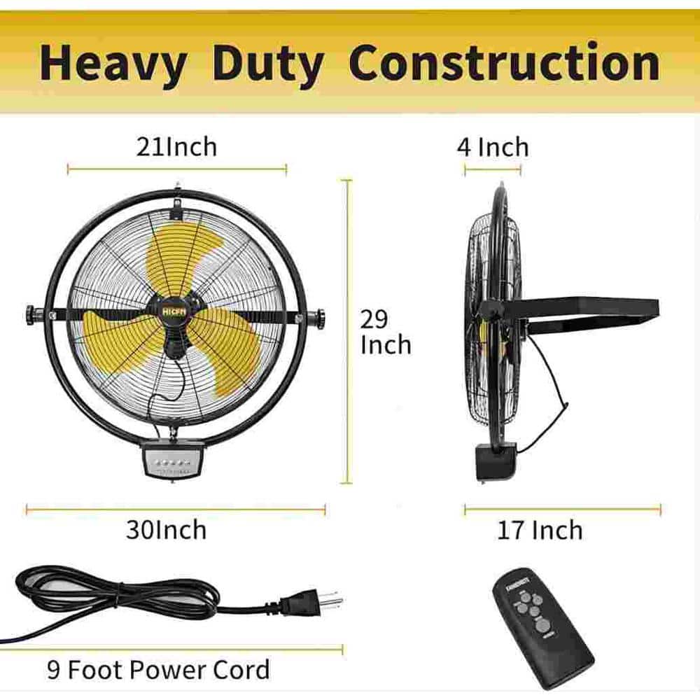 5000 CFM Black and Yellow Metal Remote Control Wall Mounted Fan
