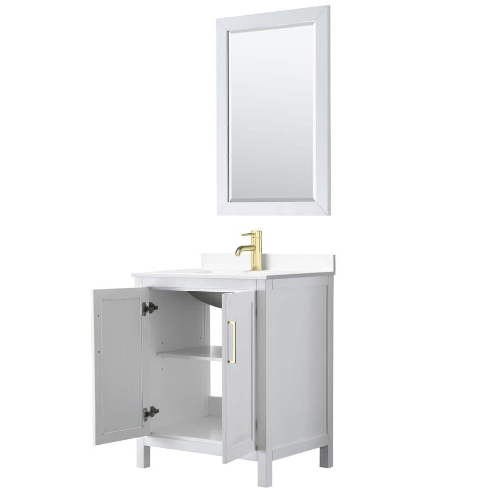 Daria 30" White Freestanding Vanity with Cultured Marble Top and Gold Trim