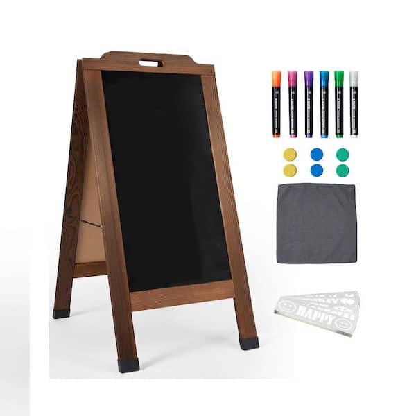 1-Pack Double-Sided Magnetic Chalkboard Sign Wooden Easel Stand with Markers Magnets for Outdoor Indoor Use