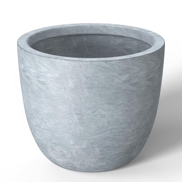 18 in. Large Soft Slate(Enhanced Interior) Concrete Round Planter / Pot with Drainage Holes
