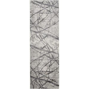 2 X 8 Gray and Ivory Abstract Runner Rug