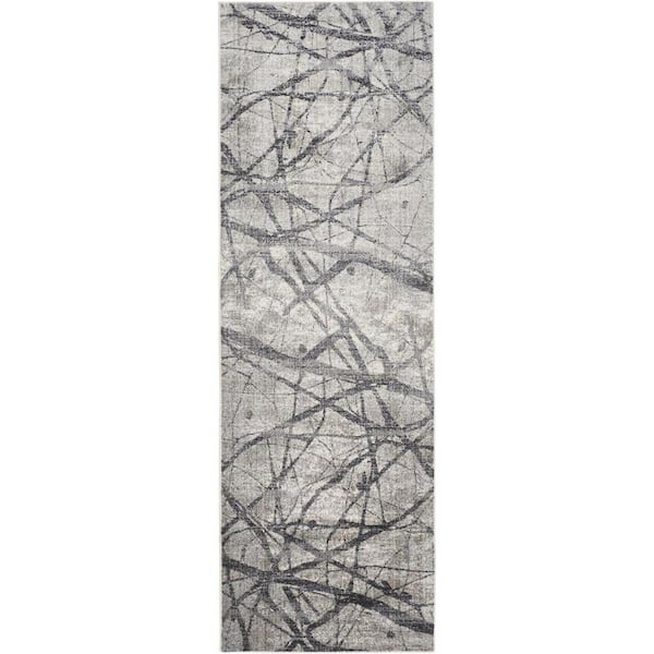 HomeRoots 2 x 8 Gray and Ivory Abstract Runner Rug