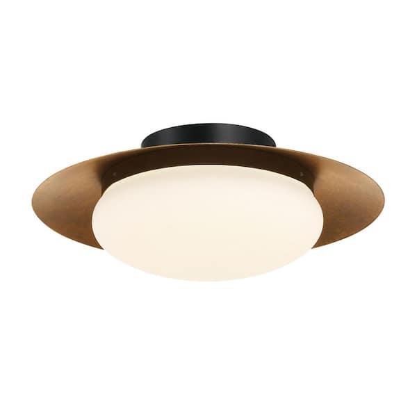 Minka Lavery Zinola 15 in. 1-Light Sand Black and Halcyon Gold LED Flush Mount with Etched Opal Glass Shade and No Bulbs Included