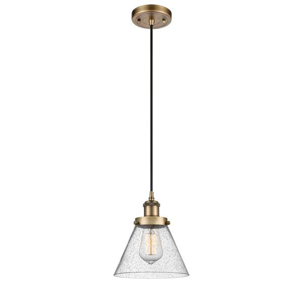 Single Bulb Metal Wall Light with Seedy Glass Shade, Black and Clear