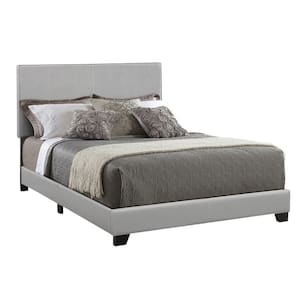 Gray Leather Upholstered Queen Size Platform Bed