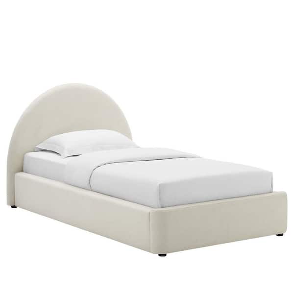 MODWAY Resort White Arched Round Wood Frame Twin Platform Bed With Performance Velvet