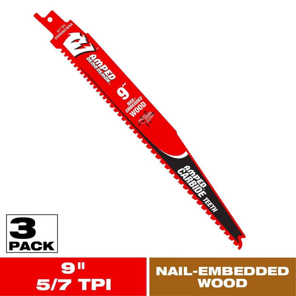 AMPED Demo Demon 9 in. 5/7 TPI Carbide Reciprocating Saw Blade for Nail-Embedded Wood (3-Pack) price history on PriceWatchPro
