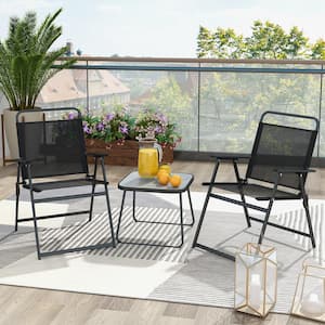 3-Piece Metal Patio Conversation Set Folding Chairs and Table Heavy-Duty Outdoor Portable
