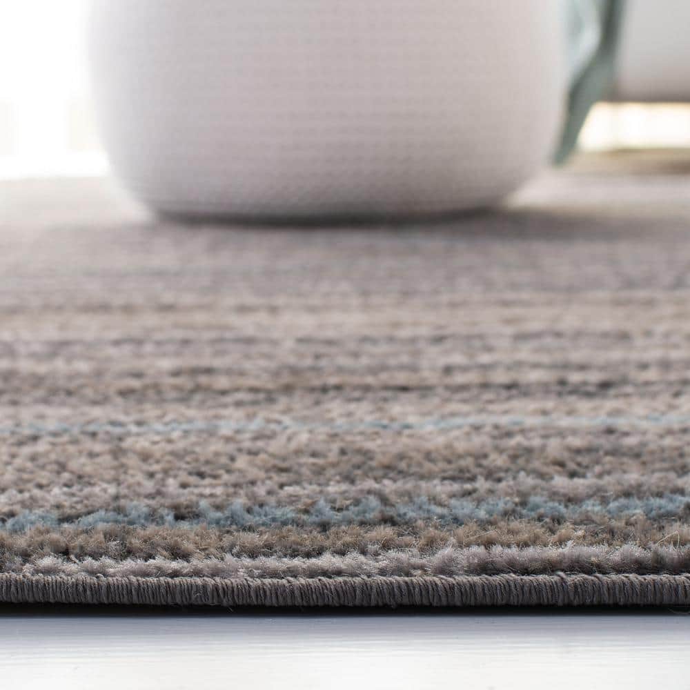 Silver and Beige Striped Synthetic Outdoor Area Rug