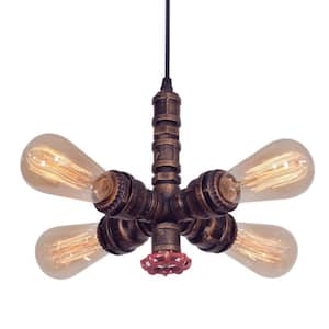 40-Watt 4-Light Bronze Industrial Retro Pendant Light with Adjustable Height, No Bulbs Included