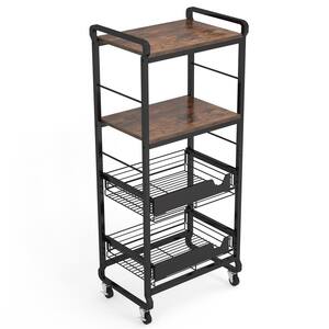Kathleen 46 in. Brown Wood Kitchen Baker's Rack, 2-Tier Microwave Oven Stand with 2 Wire Baskets