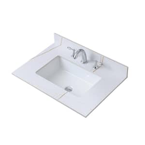 31 in. Bathroom Stone Vanity Top White Gold Color with Undermount Ceramic Sink and 3-Faucet Holes