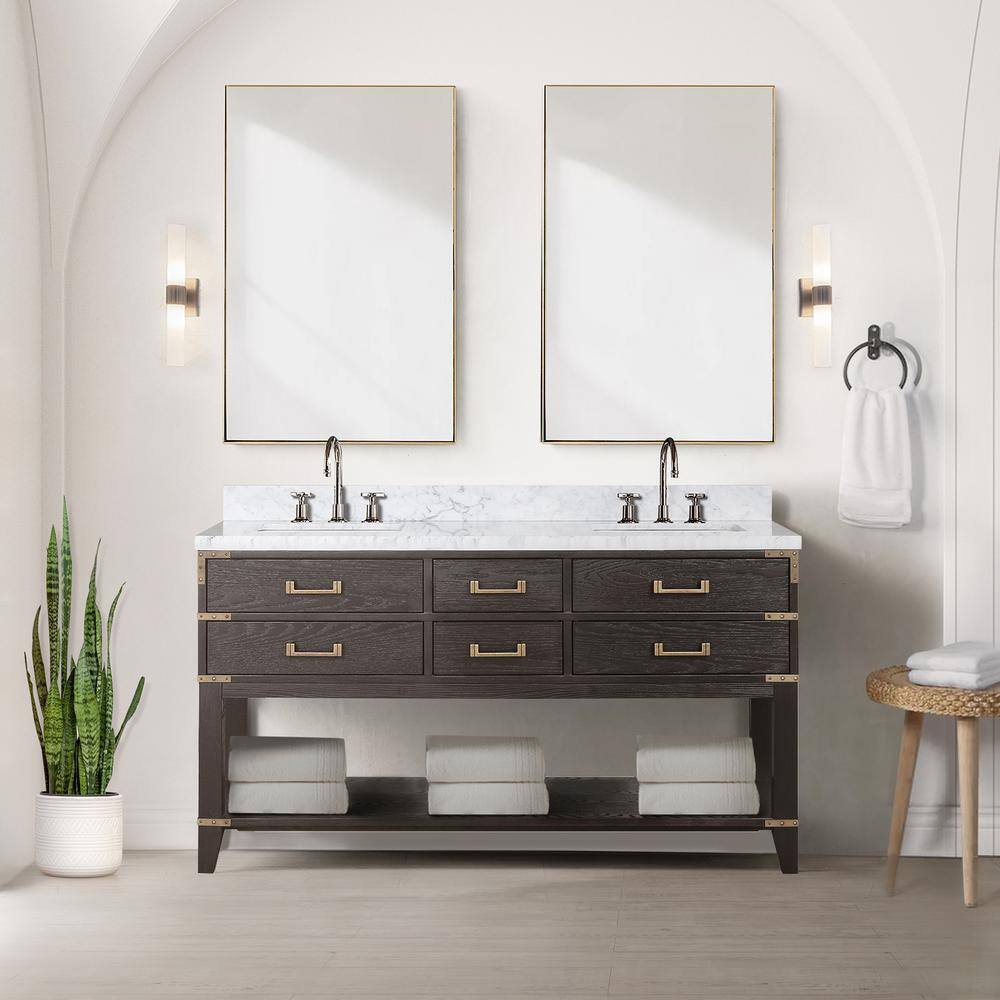 Lexora Irvington 60 in W x 22 in D Brown Oak Double Bath Vanity ...