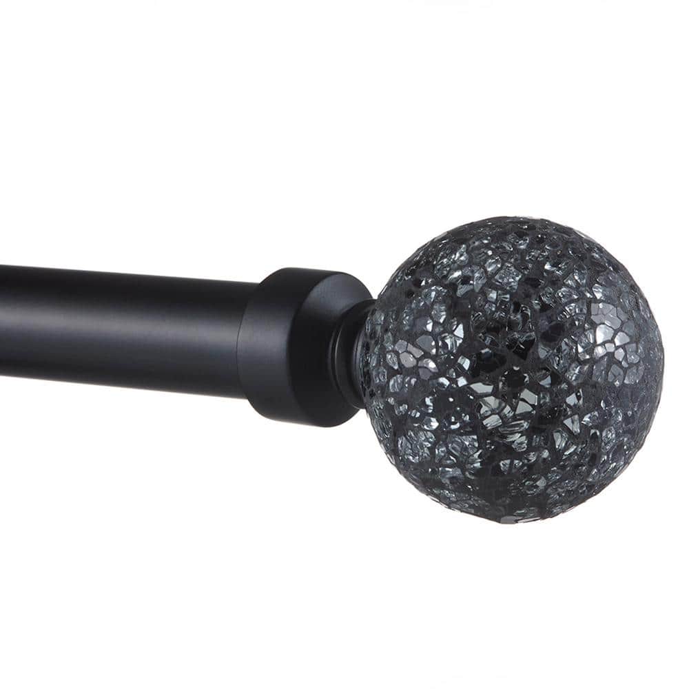 Matte Black Adjustable Curtain Rod with Black Pearl Mosaic Finials
