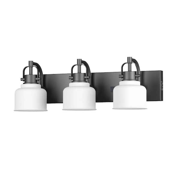 Rockhill 22 in. 3-Light LED Wall Sconce Vanity Light Matte Black for Bathroom Kitchen with Motion Activated Night Light