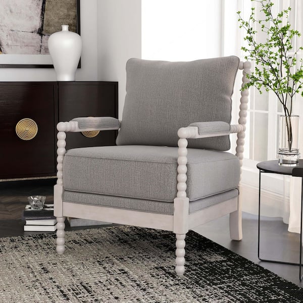 Yankton 31 in. Antique White/Gray Polyester Arm Chair