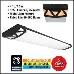 4 ft. Matte Black Triangle End Caps 5250 Lumens Integrated LED Wraparound Light Adjustable CCT Night Light Feature