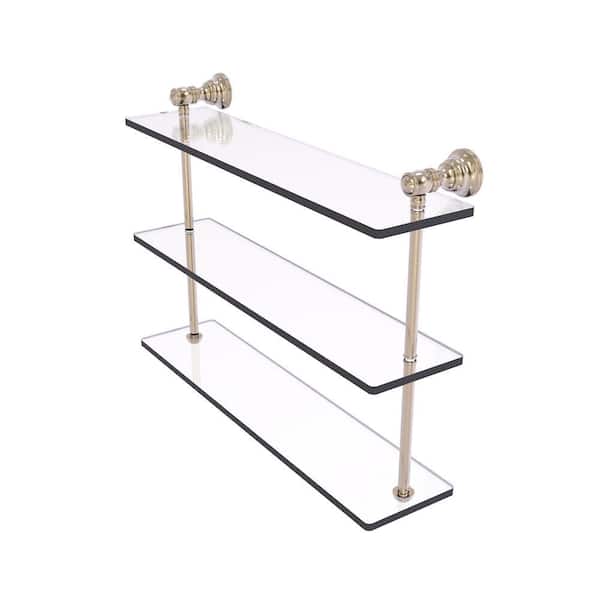 Carolina Collection 22in. x 16in. x 5.54in. Brass Rectangular Triple Glass Shelf in Antique Pewter