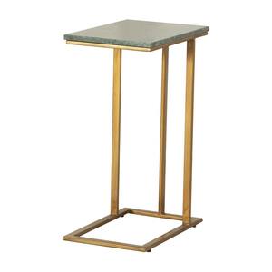 16 in. Green and Antique Gold Rectangular Marble Top Accent Table