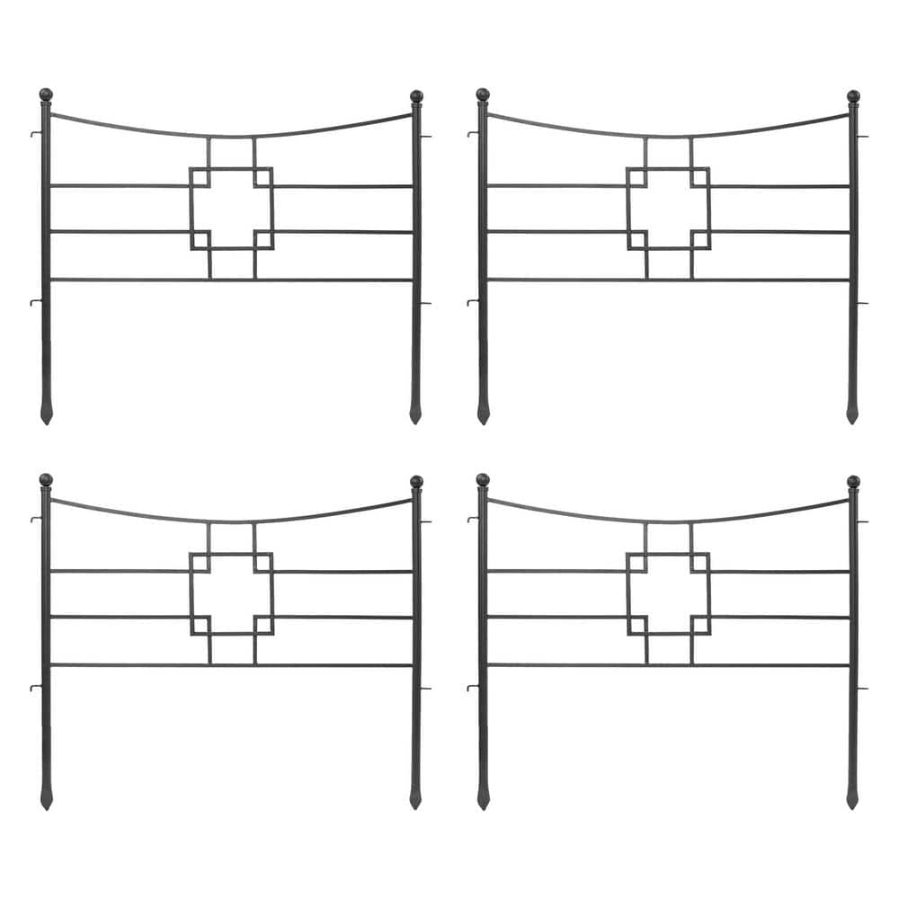 Black Wrought Iron Square-on-Squares Garden Fence Set
