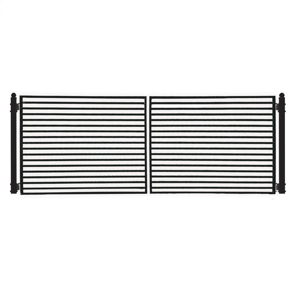 Milan Style Black Steel Dual Swing Driveway Gate with Opener Kit