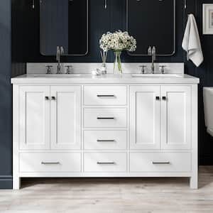 Cambridge 61 in. W x 22 in. D x 36 in. H Bath Vanity in White with Marble Vanity Top in Whites