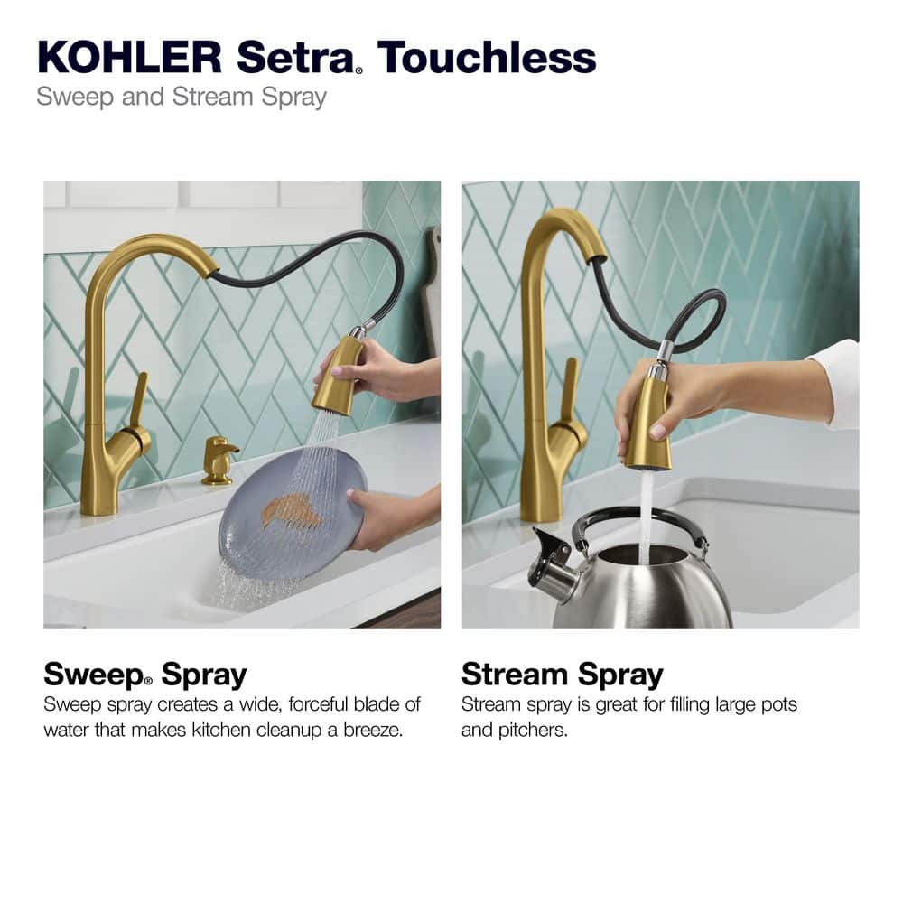 Vibrant Brushed Moderne Brass Pull-Down Kitchen Faucet with Soap Dispenser