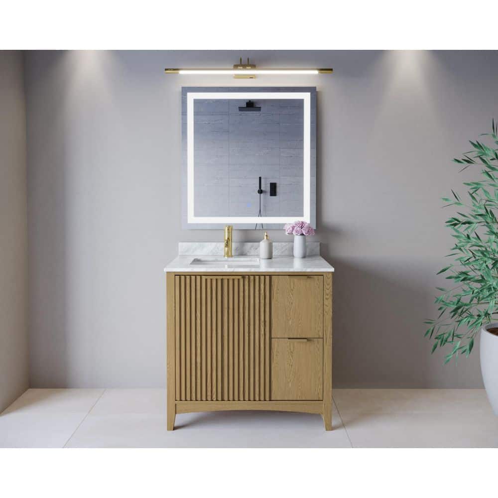 Palmilla 36 in. Single Freestanding Natural Oak Bath Vanity with White Carrara Marble Top Assembled price history on PriceWatchPro