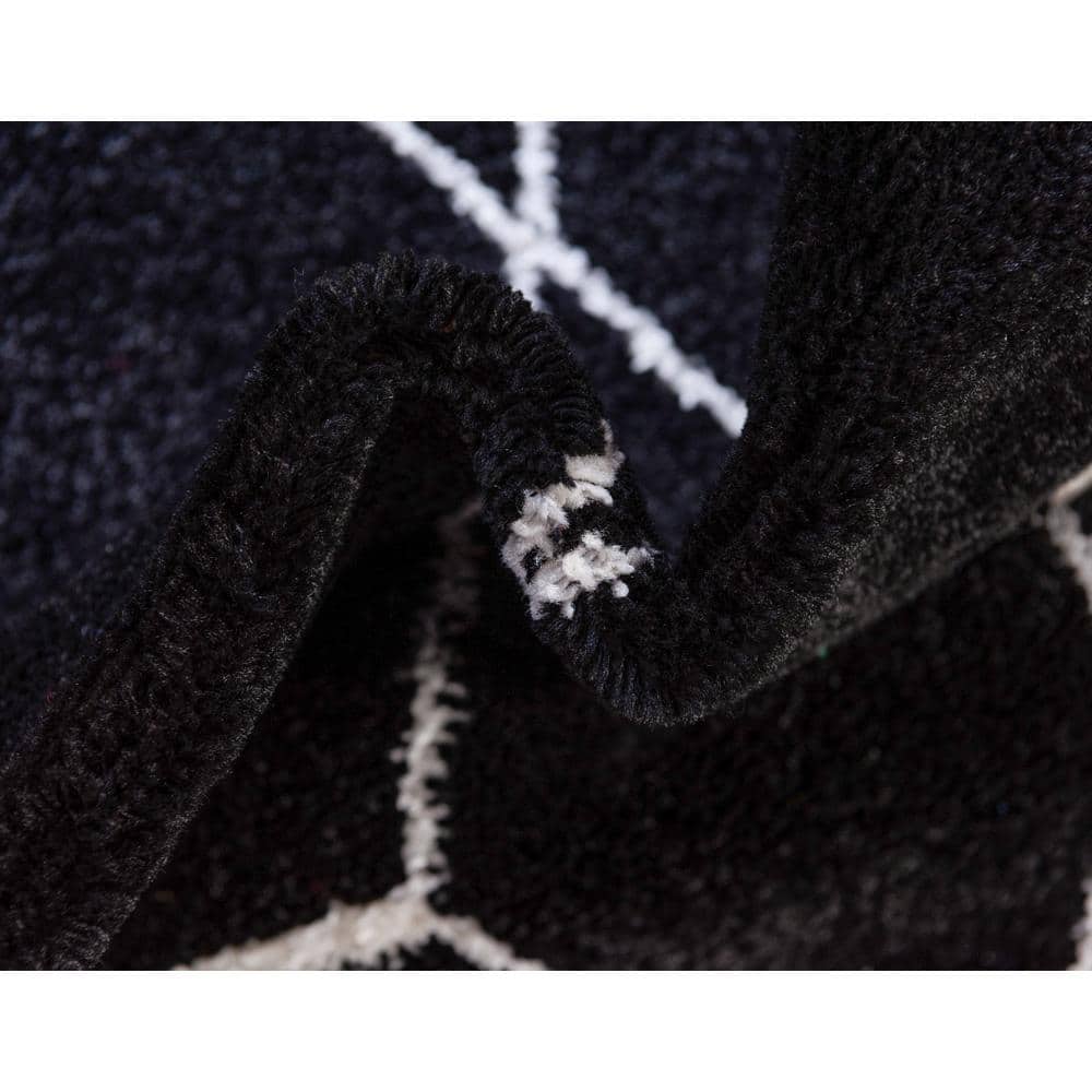 Modern Black and Ivory Trellis Synthetic Area Rug