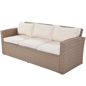 4-Piece Wicker Patio Conversation Set Furniture Sofa Set for Balcony, Poolside, Garden with Beige Cushions
