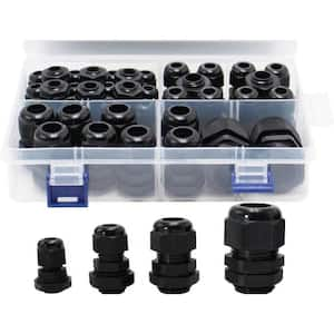 1/4 in. 3/8 in. 1/2in. 3/4 in.Nylon NPT Cable Glands Waterproof Adjustable Strain Relief Cord Connectors Black 38Pack