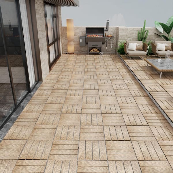 Tidoin Outdoor 1 ft. x 1 ft. Composite Deck Tile in Teak(11 Per Box)